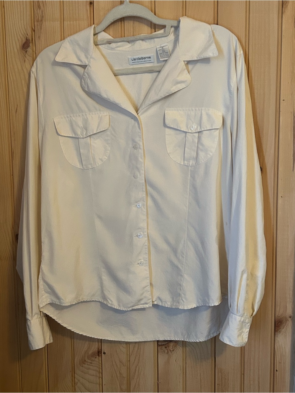 Liz Claiborne Petite Collection 100% Silk Utility Blouse – Ivory – Petite 12